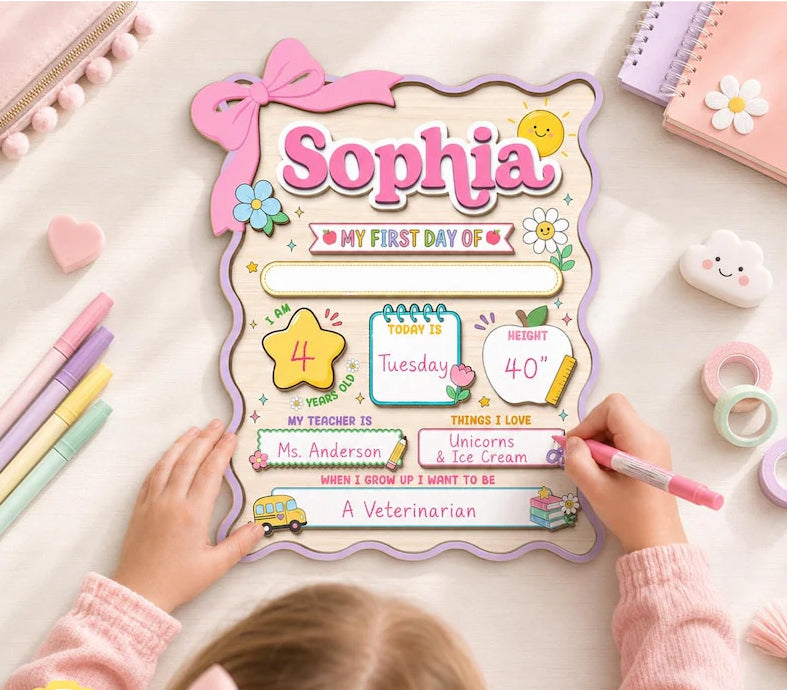 Personalized First Day Of School Sign, Back to School Board Gift For Kids