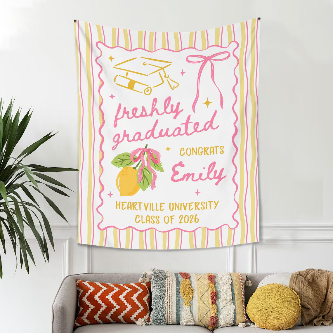 Personalized Freshly Graduated Banner, 2026 Graduation Backdrop, Graduation Party Decorations, Class of 2026 Tapestry, Graduation Party Welcome