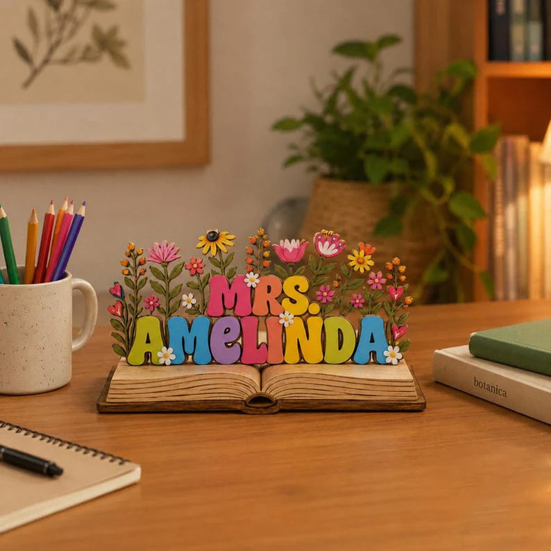 Custom Teacher Desk Name 2D FLAT Wooden Block, Back To School Gift For Teachers Appreciation