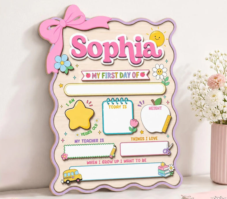 Personalized First Day Of School Sign, Back to School Board Gift For Kids
