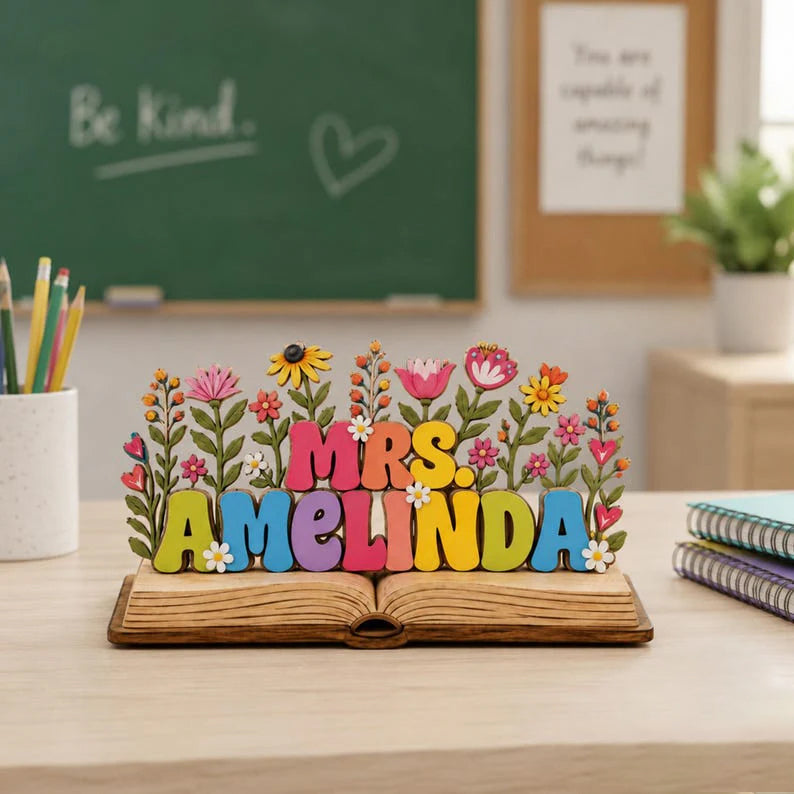 Custom Teacher Desk Name 2D FLAT Wooden Block, Back To School Gift For Teachers Appreciation