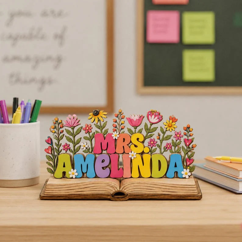 Custom Teacher Desk Name 2D FLAT Wooden Block, Back To School Gift For Teachers Appreciation