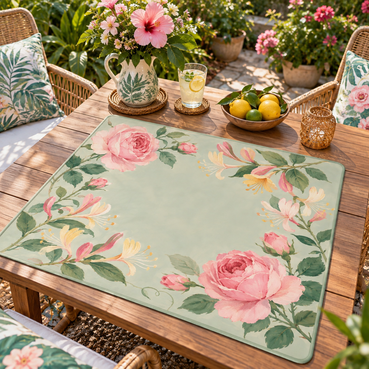 Rose Honeysuckle Mahjong Mat, American Mahjong Mat, June Birth Flower Garden, Pink Floral Mahjong Gift