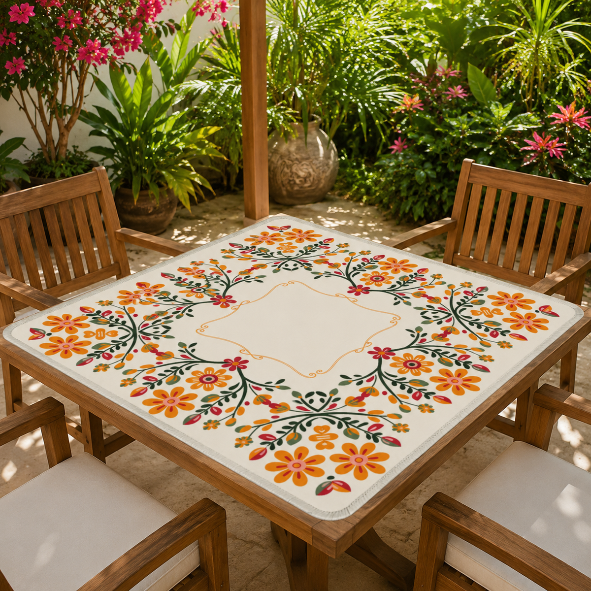Retro Floral Mahjong Mat, Orange Flower Mahjong Table Mat, Folk Art Game Mat, Vintage Inspired Mahjong Mat