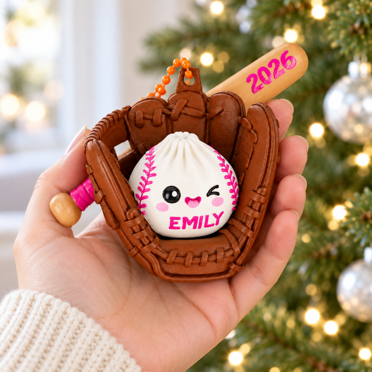 Personalized Softball Dumpling 3D Ornament – Custom Name Sports Christmas Decoration