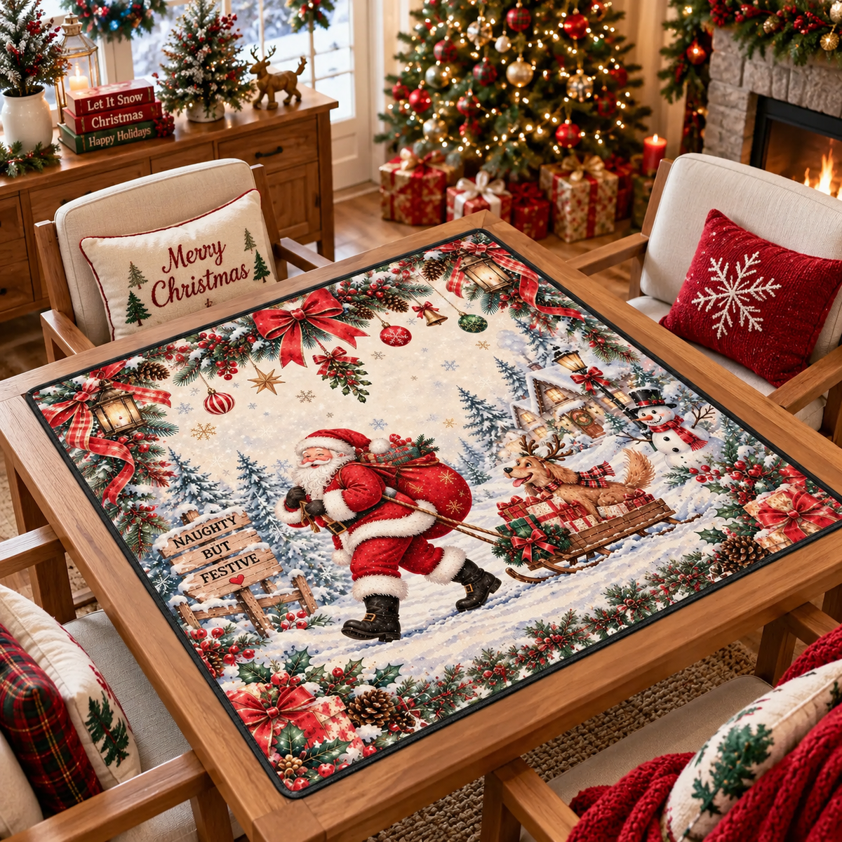 Festive Christmas Mahjong Mat, Holiday Table Mahjong, Winter Wonderland Board Game Accessories Gift