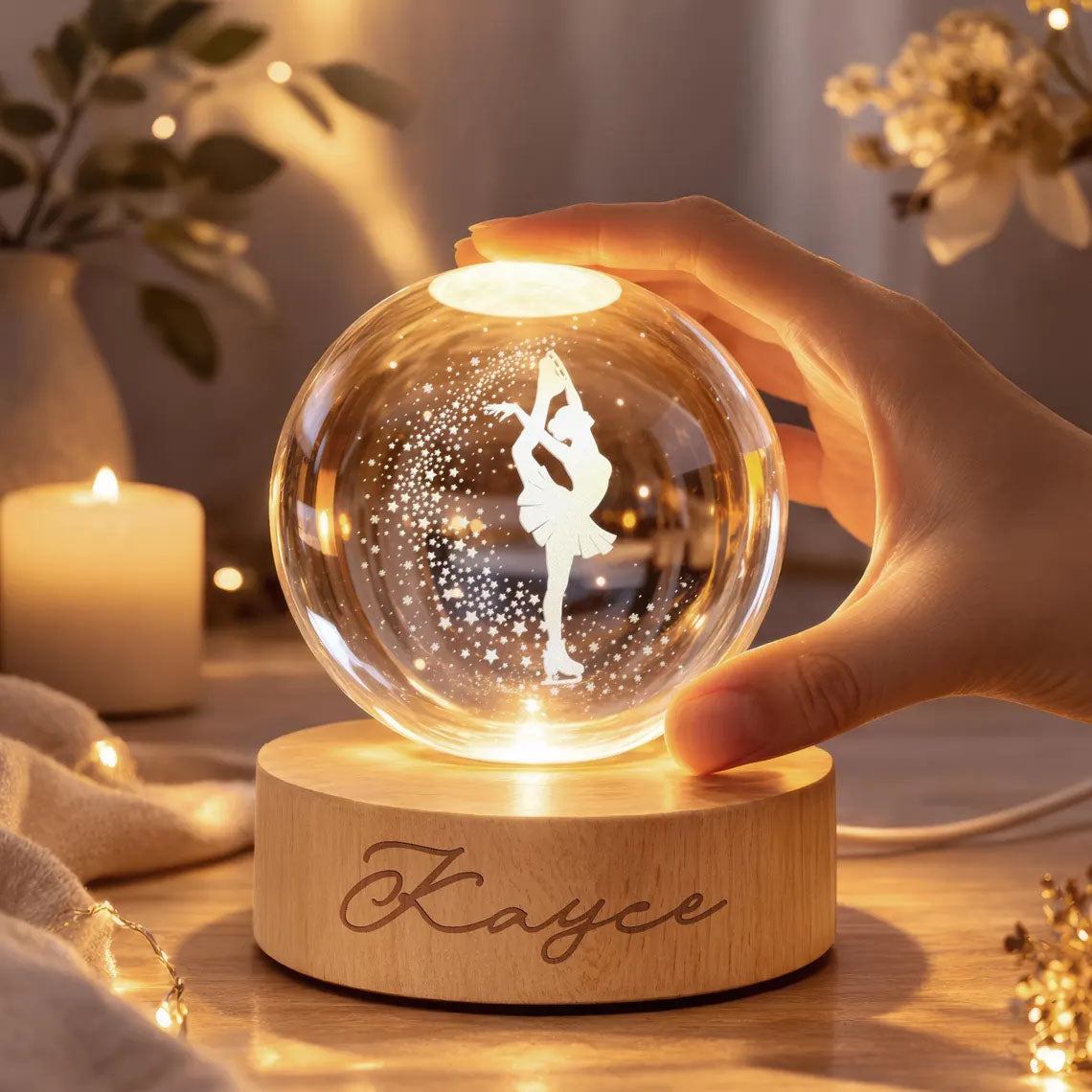 Ice Skating Figure Crystal Ball Night Light, Sport Gift for Figure Skater