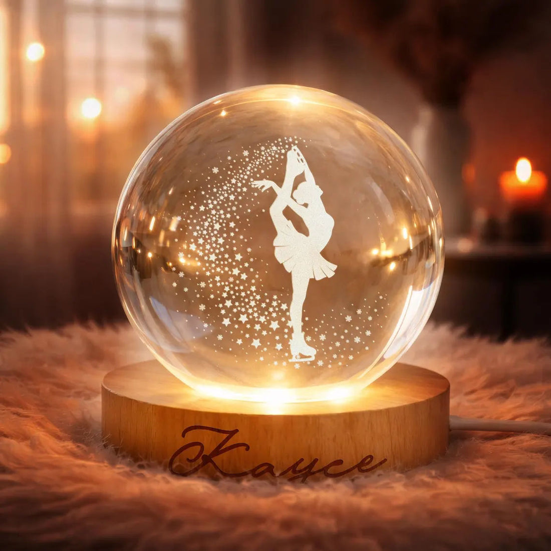 Ice Skating Figure Crystal Ball Night Light, Sport Gift for Figure Skater