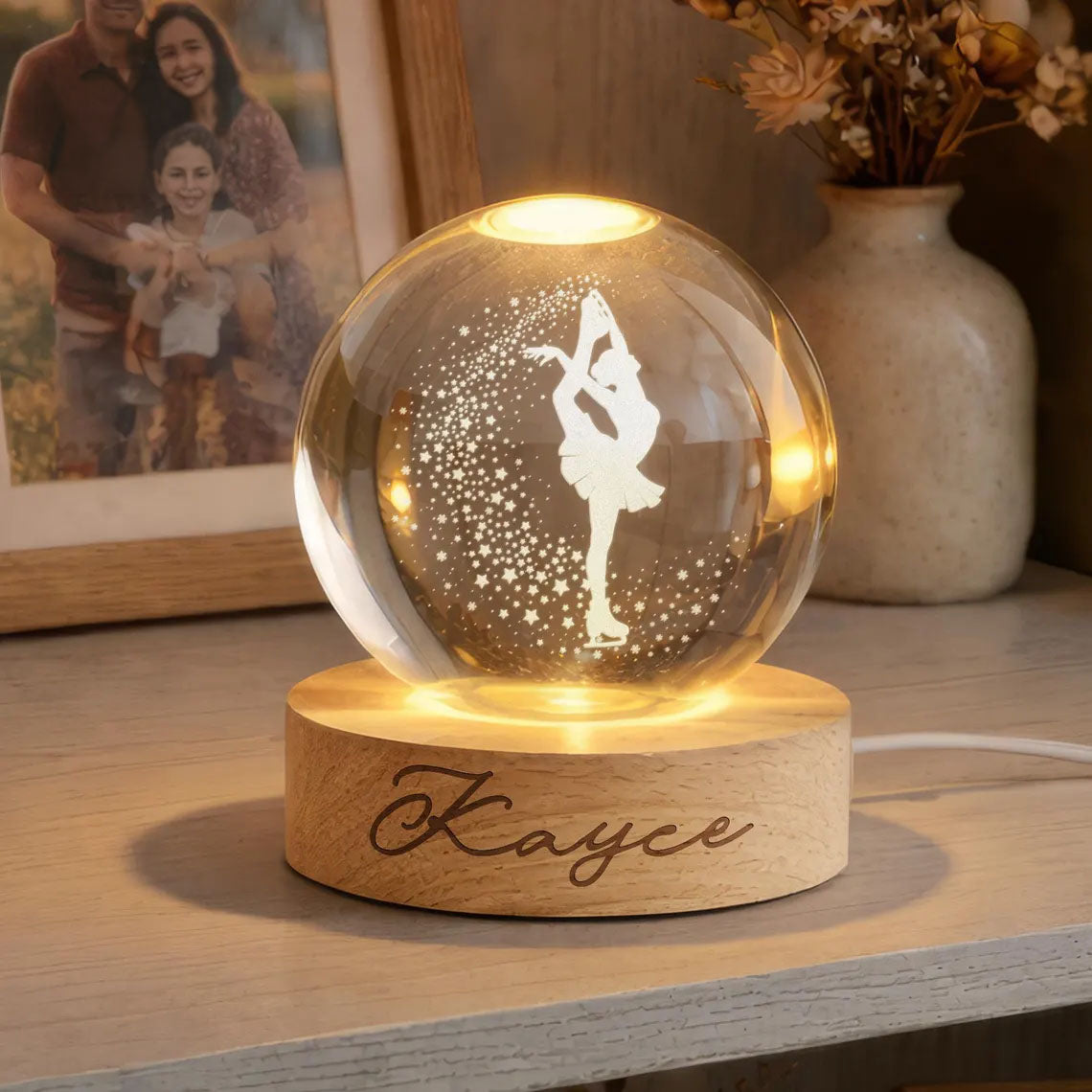 Ice Skating Figure Crystal Ball Night Light, Sport Gift for Figure Skater