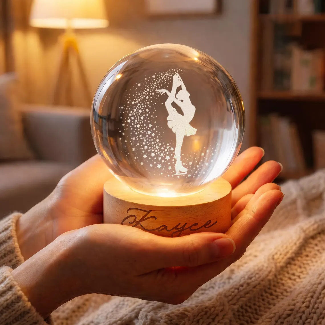 Ice Skating Figure Crystal Ball Night Light, Sport Gift for Figure Skater