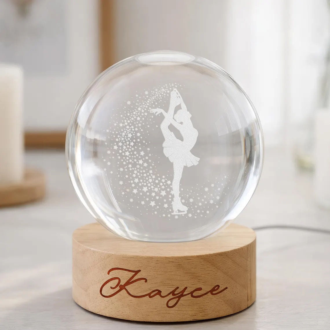 Ice Skating Figure Crystal Ball Night Light, Sport Gift for Figure Skater
