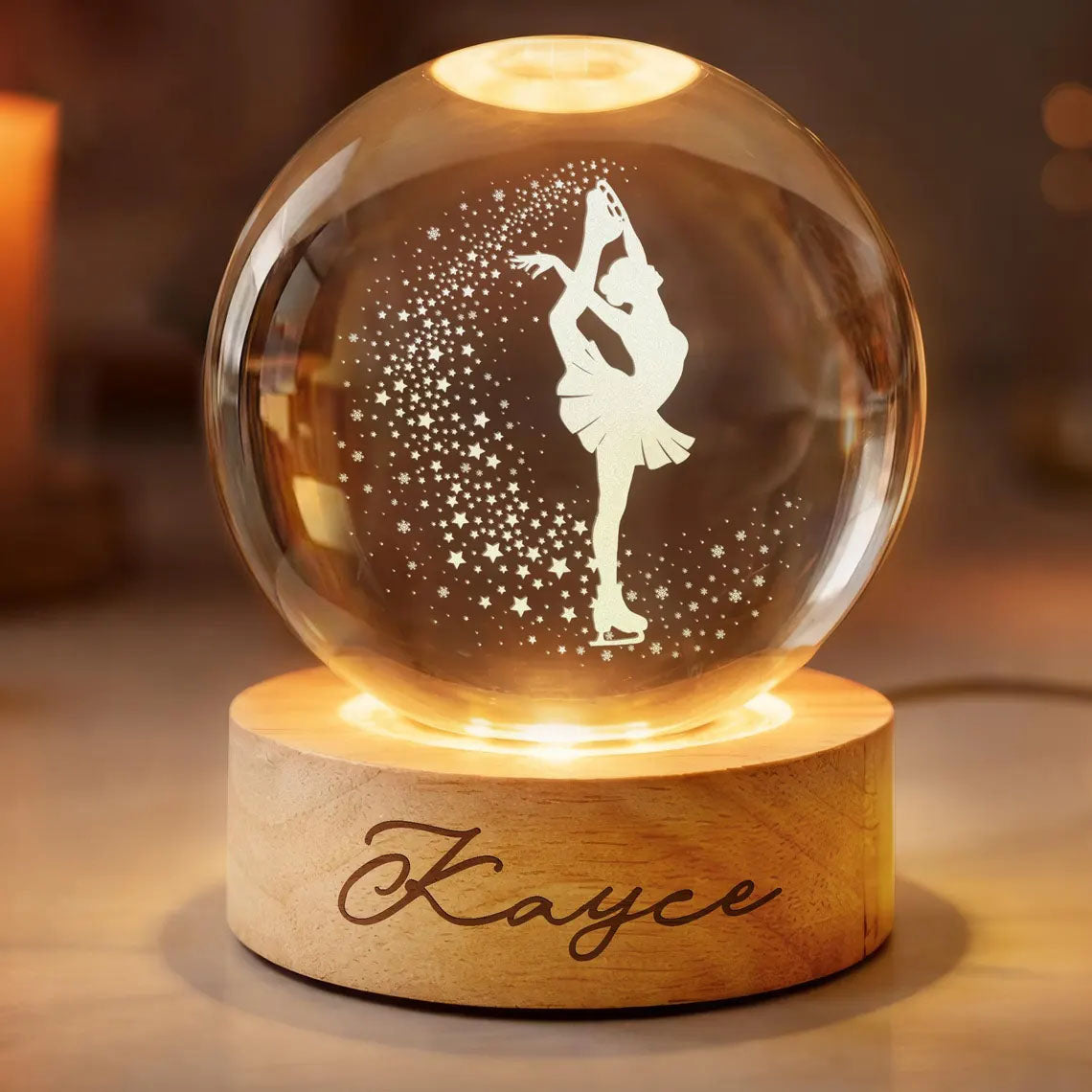 Ice Skating Figure Crystal Ball Night Light, Sport Gift for Figure Skater