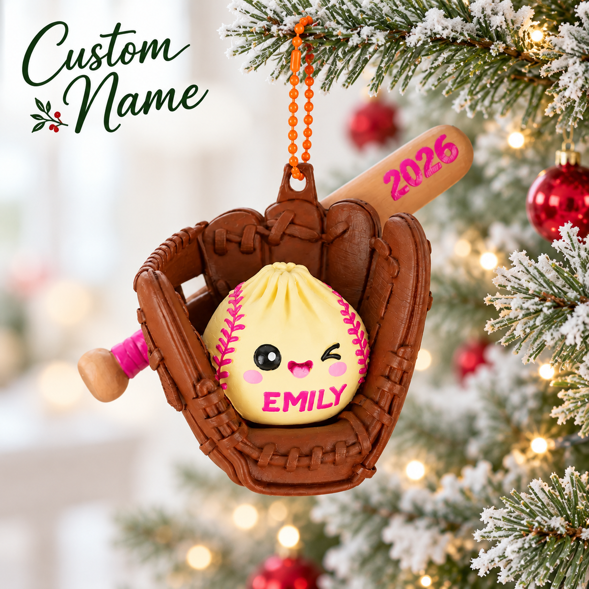 Personalized Softball Dumpling 3D Ornament – Custom Name Sports Christmas Decoration