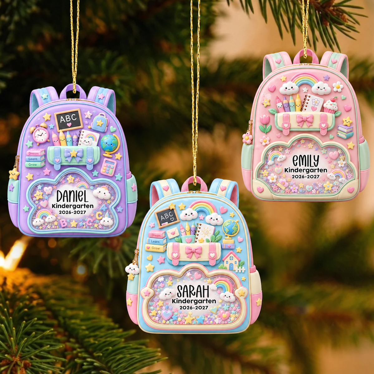 Personalized Kids School Backpack Ornament, Kids Christmas Gift, Kindergarten 2026 Ornament