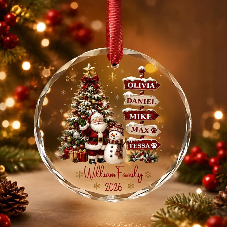 Personalized Family Christmas Ornament 2026, Custom Name Signpost Ornament, Glass Christmas Tree Ornament
