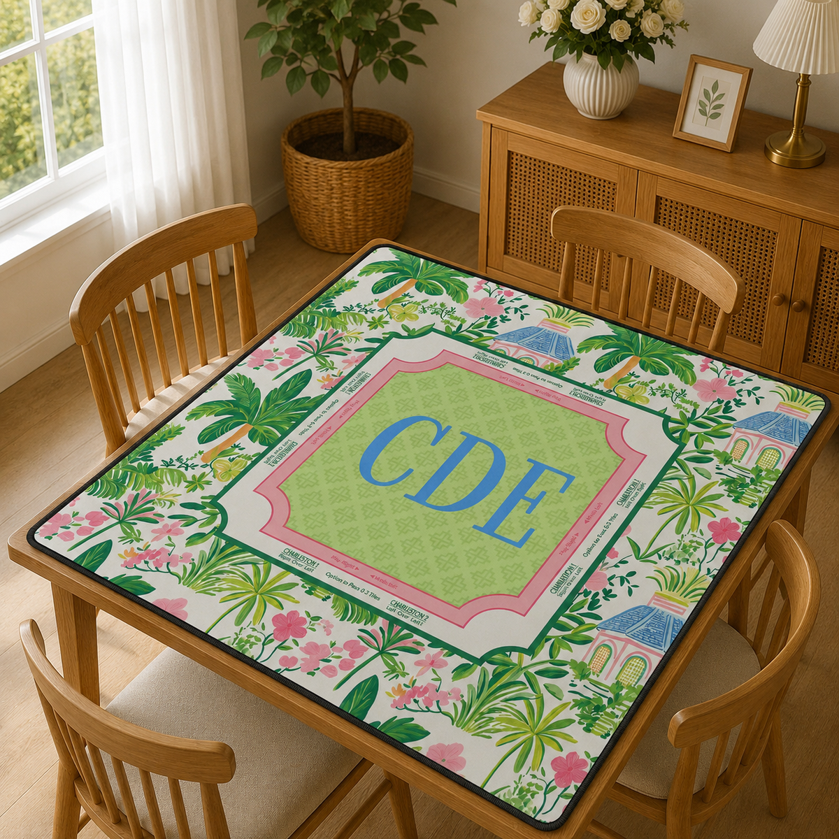 Custom Monogram Mahjong Mat, Palm Beach Chic Game Mat, Personalized Mahjong Table Mat, Mahjong Gift