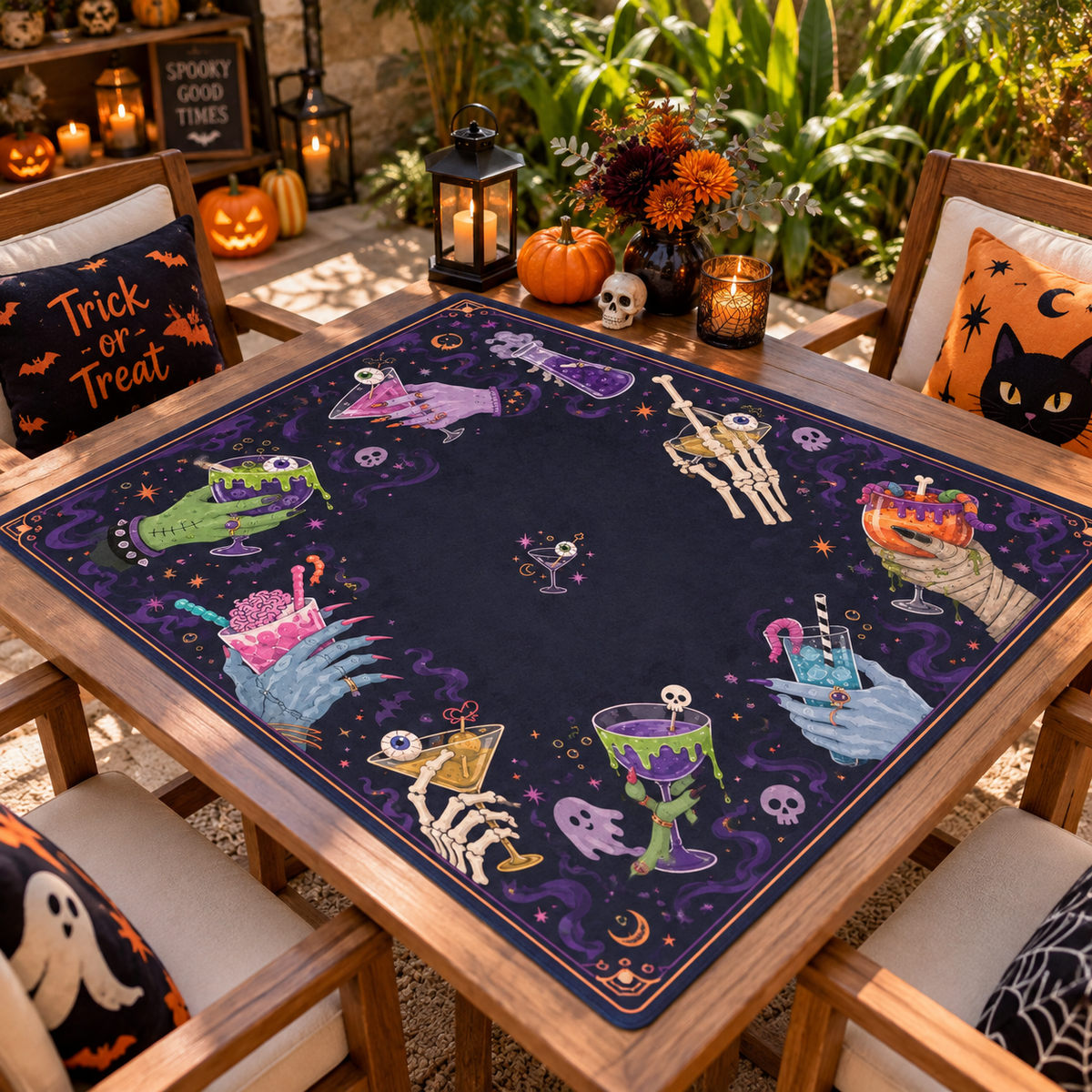 Halloween Spooky Drink Mahjong Mat, Gothic Party Playmat, Unique Creepy Cocktail Game Board Cover, Tabletop Decor Gift