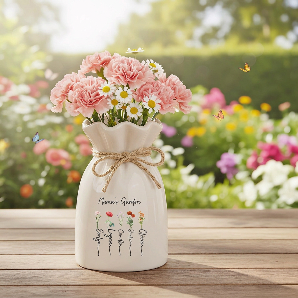 Custom Mama’s Garden Vase, Birth Flower Gift