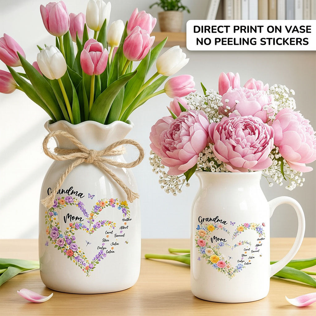 Personalized Mom And Grandma Heart Flower Vase, Mum and Nana Generations Gift