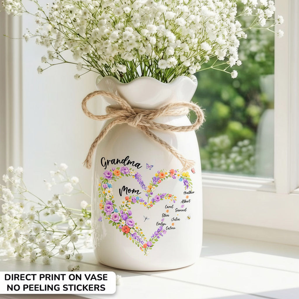 Personalized Mom And Grandma Heart Flower Vase, Mum and Nana Generations Gift