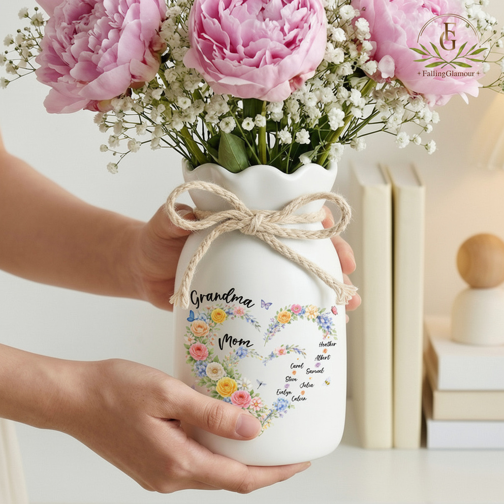 Personalized Mom And Grandma Heart Flower Vase, Mum and Nana Generations Gift