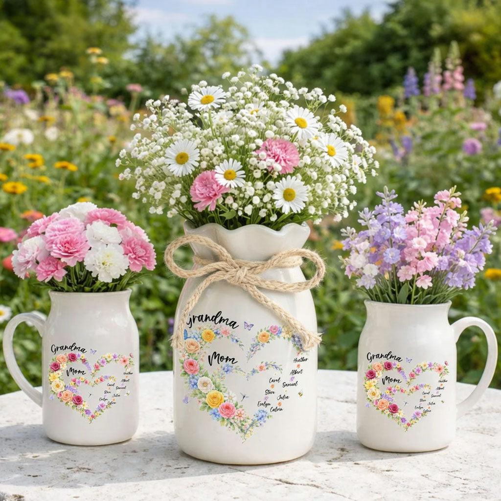 Personalized Mom And Grandma Heart Flower Vase, Mum and Nana Generations Gift