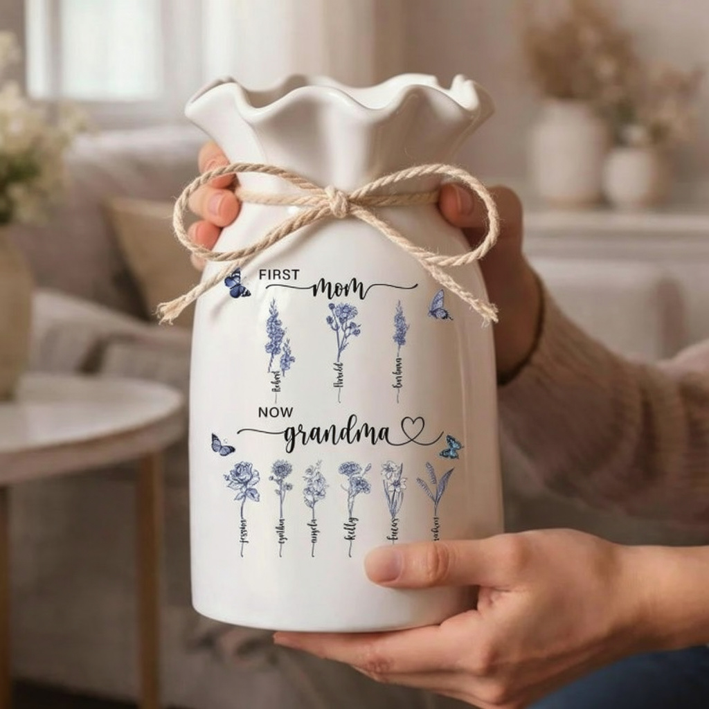Custom Birth Flower Vase For Grandma: First Mom Now Grandma Vase