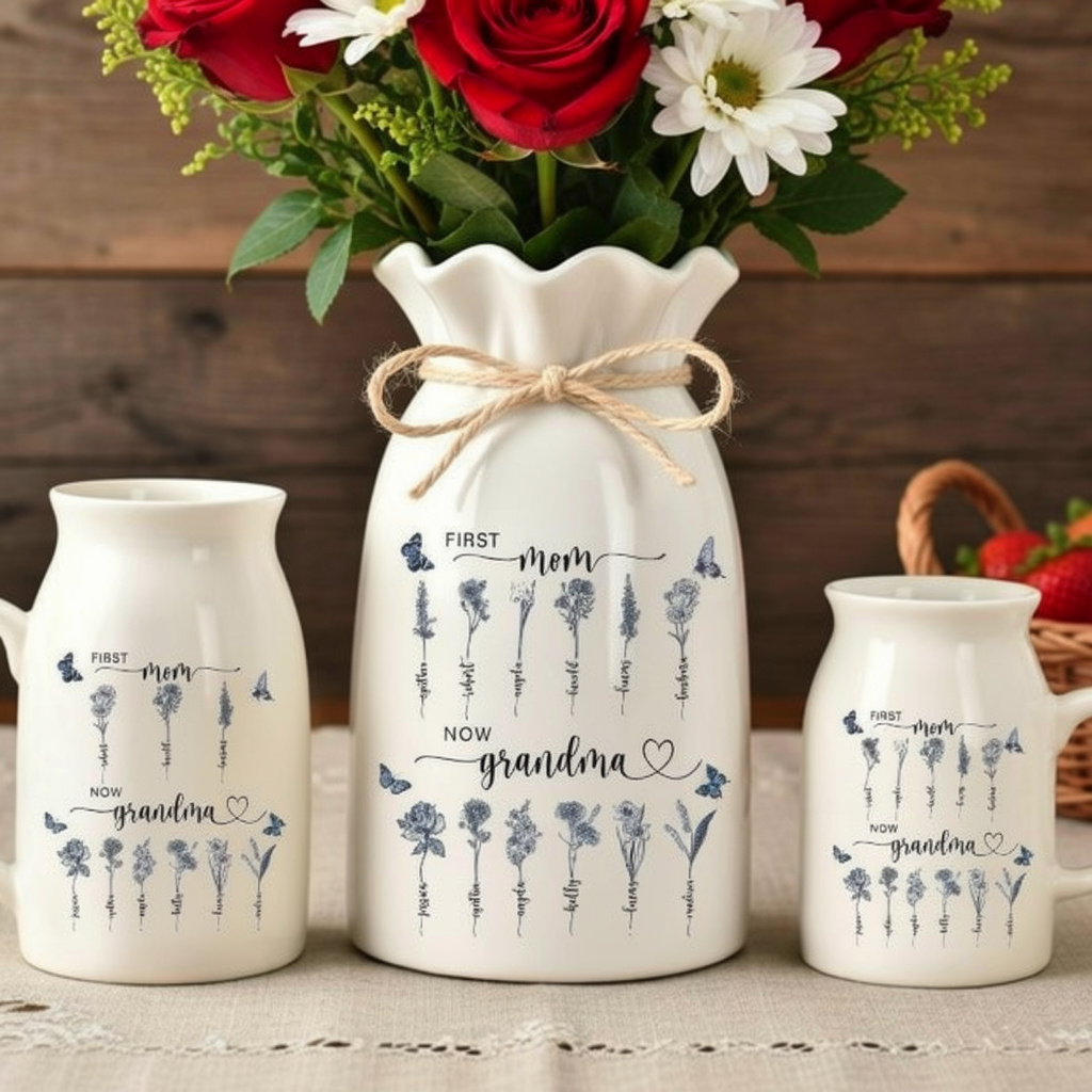 Custom Birth Flower Vase For Grandma: First Mom Now Grandma Vase