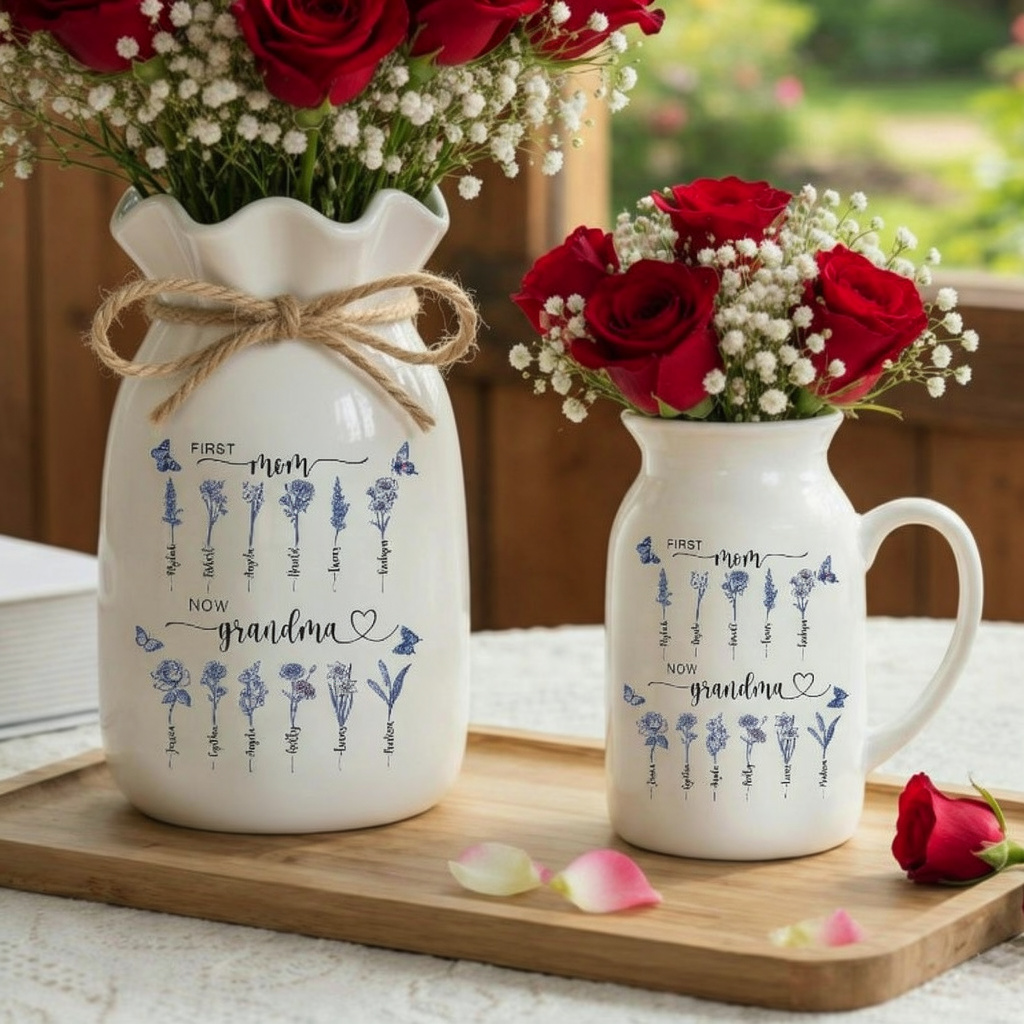 Custom Birth Flower Vase For Grandma: First Mom Now Grandma Vase