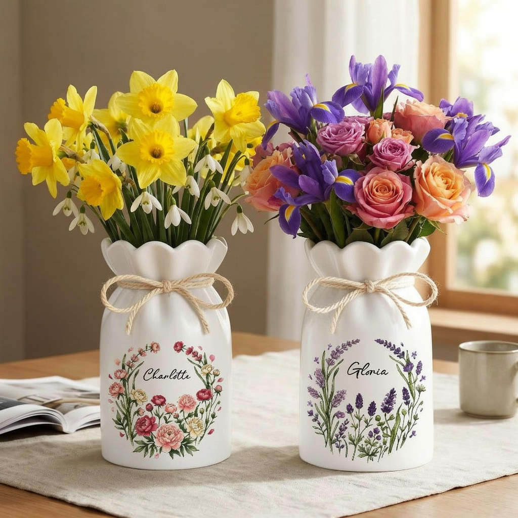 Personalized Floral Name Flower Vase, Mother's Day Gift