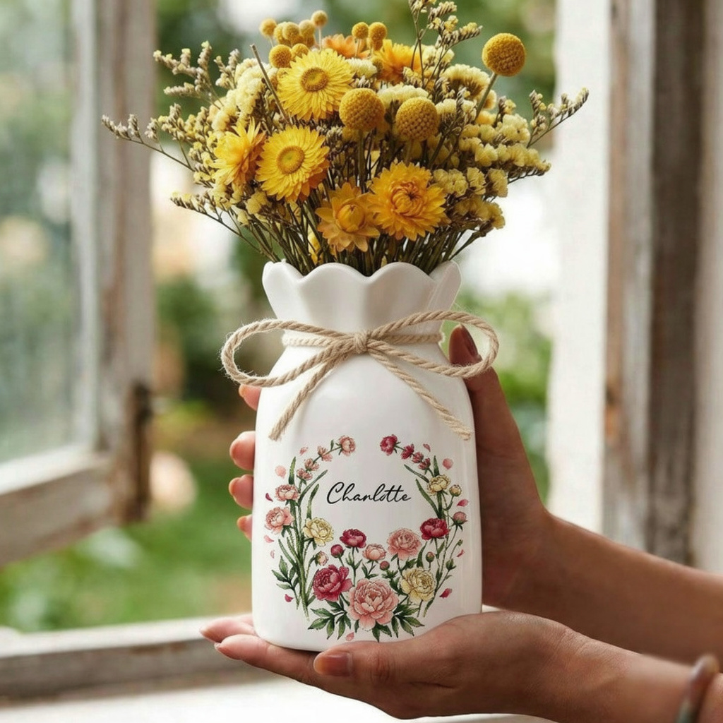 Personalized Floral Name Flower Vase, Mother's Day Gift