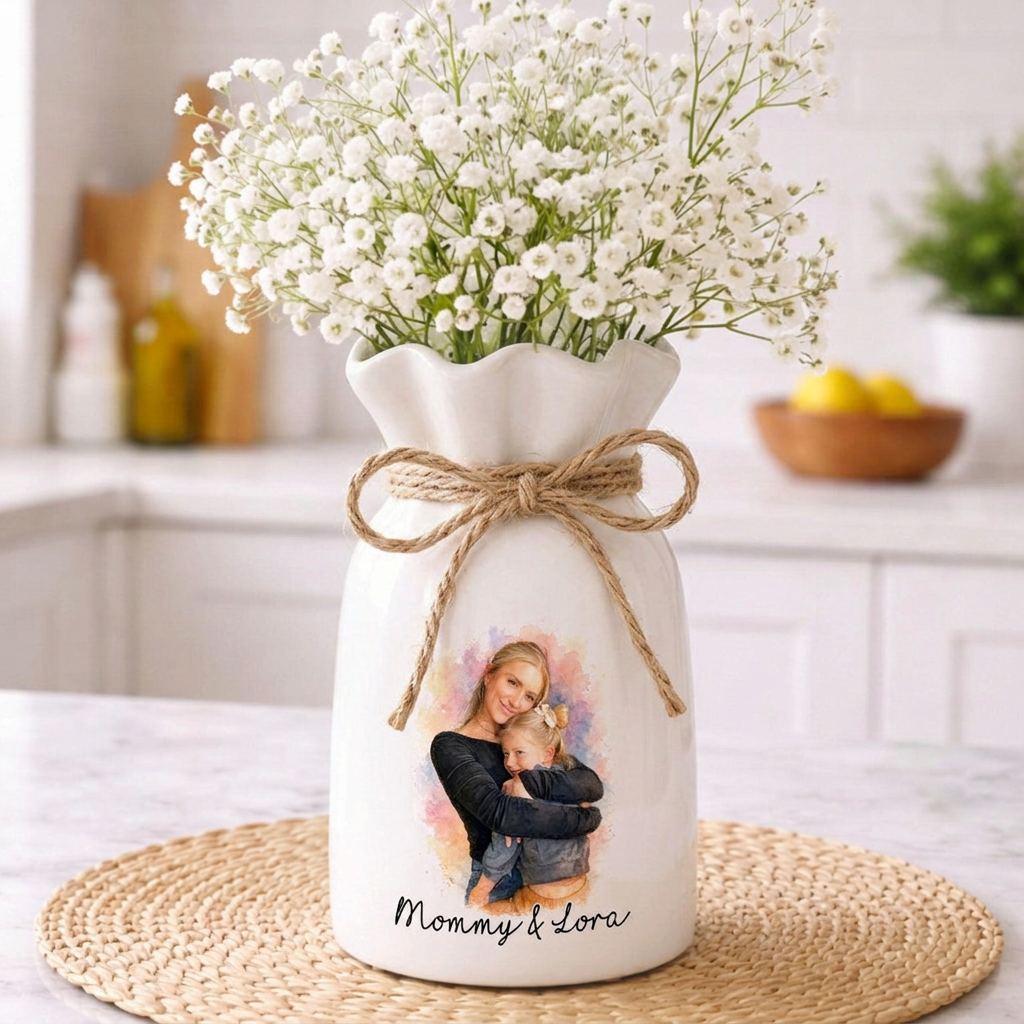 Custom Photo Gift for Mom, Mothers Day Gift, Mom Floral Ceramic Vase