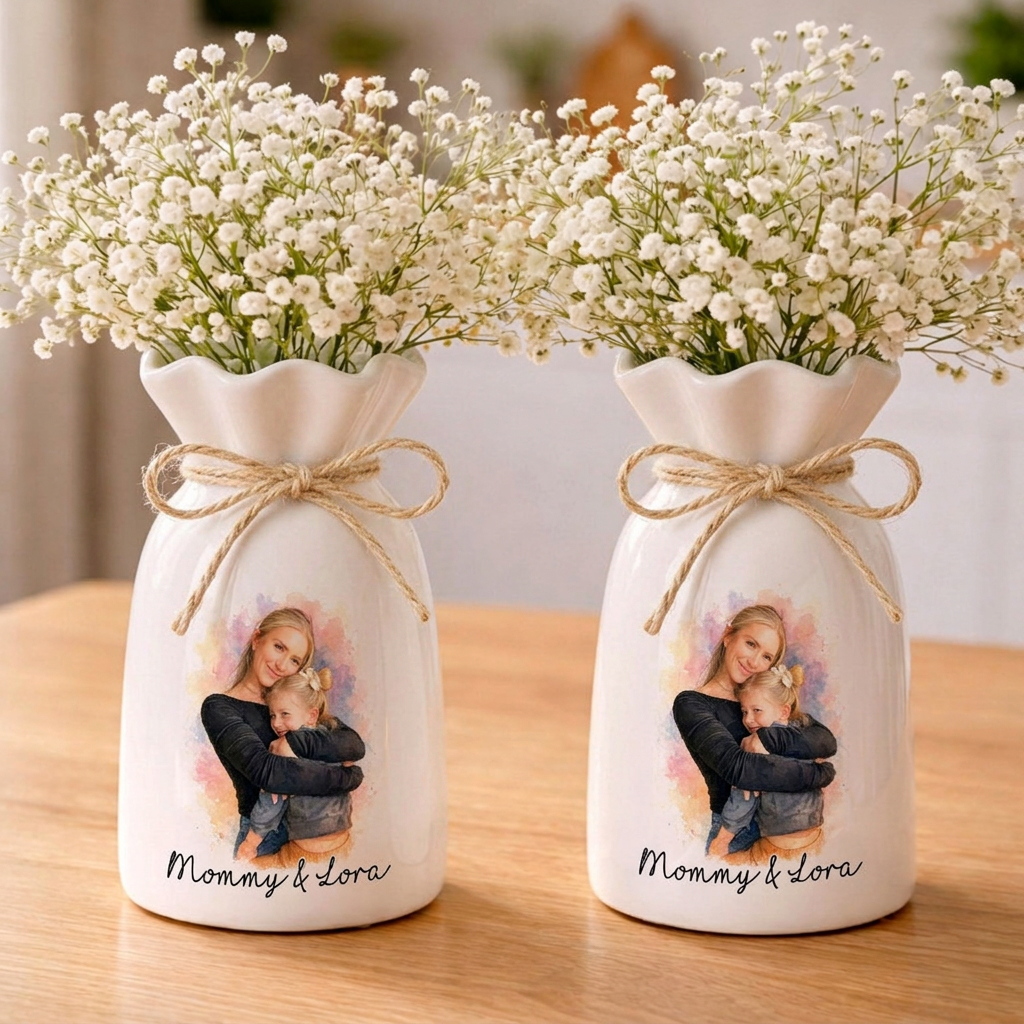 Custom Photo Gift for Mom, Mothers Day Gift, Mom Floral Ceramic Vase