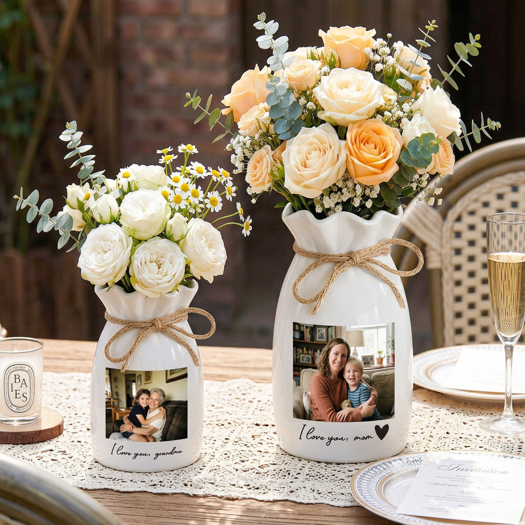 Personalized Mom Photo Vase, Custom Family Photo Flower Vase, Mothers Day Gift
