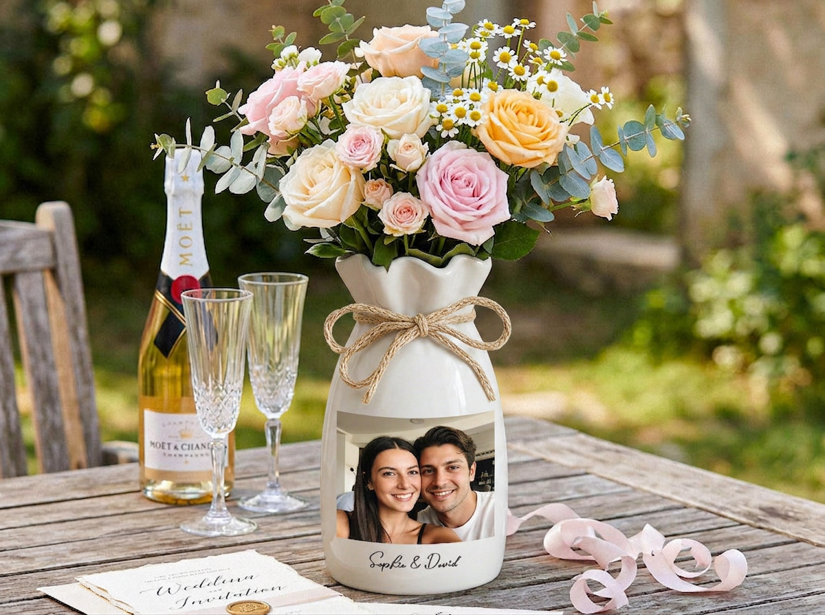 Personalized Mom Photo Vase, Custom Family Photo Flower Vase, Mothers Day Gift