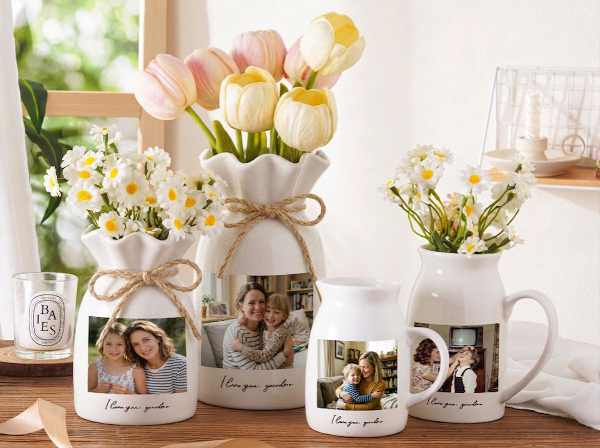 Personalized Mom Photo Vase, Custom Family Photo Flower Vase, Mothers Day Gift