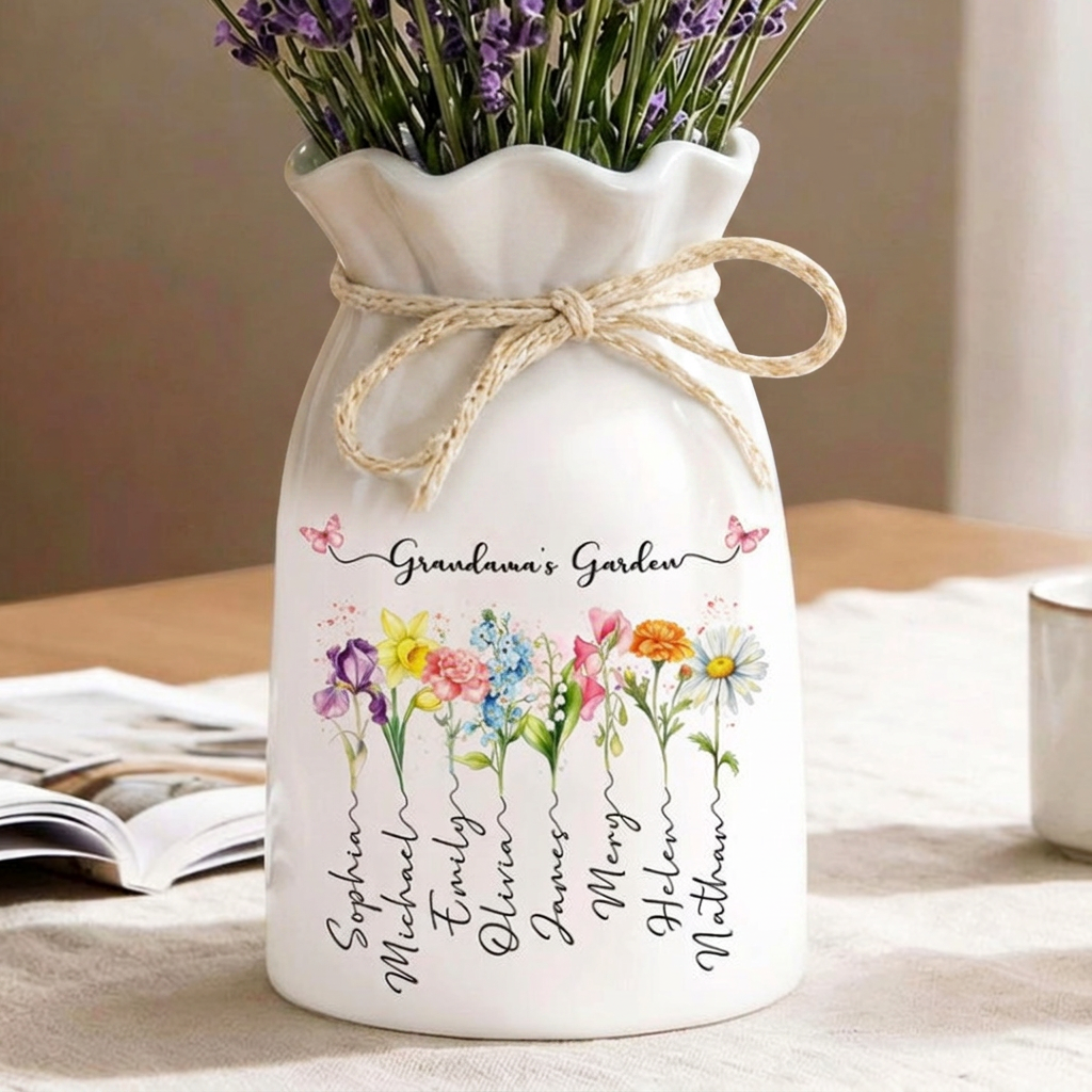 Custom Birth Month Flowers Vases, Grandma's Mom's Garden Flower Vase