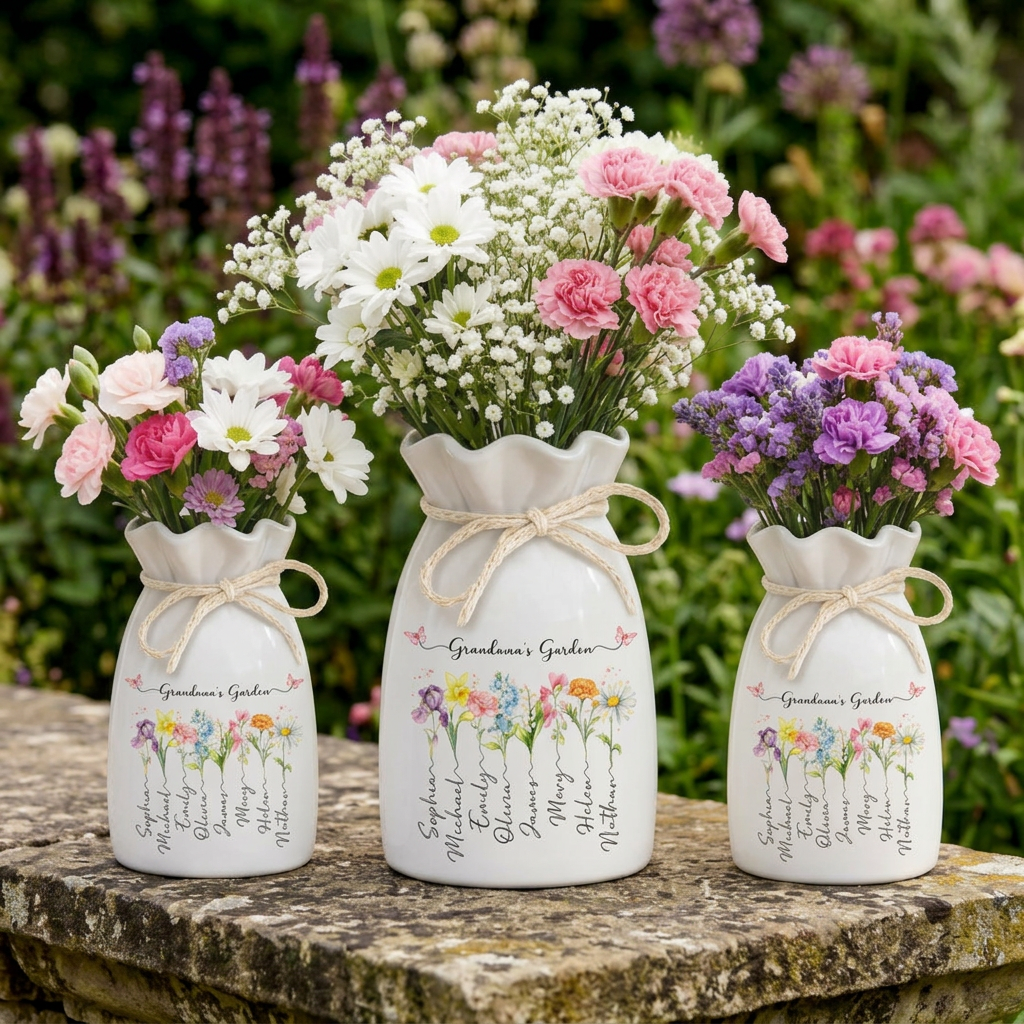 Custom Birth Month Flowers Vases, Grandma's Mom's Garden Flower Vase