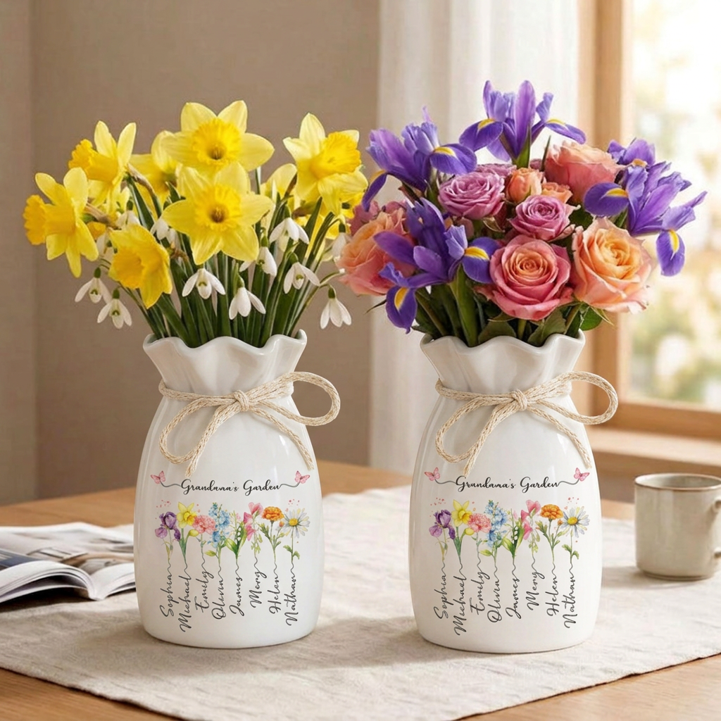 Custom Birth Month Flowers Vases, Grandma's Mom's Garden Flower Vase