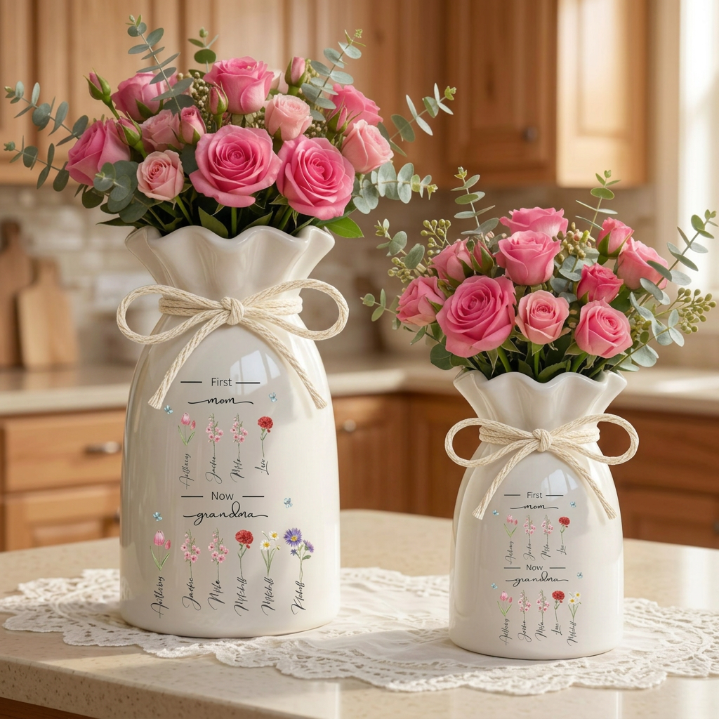Personalized Grandma Birth Flower Vase, First Mom Now Grandma Gift