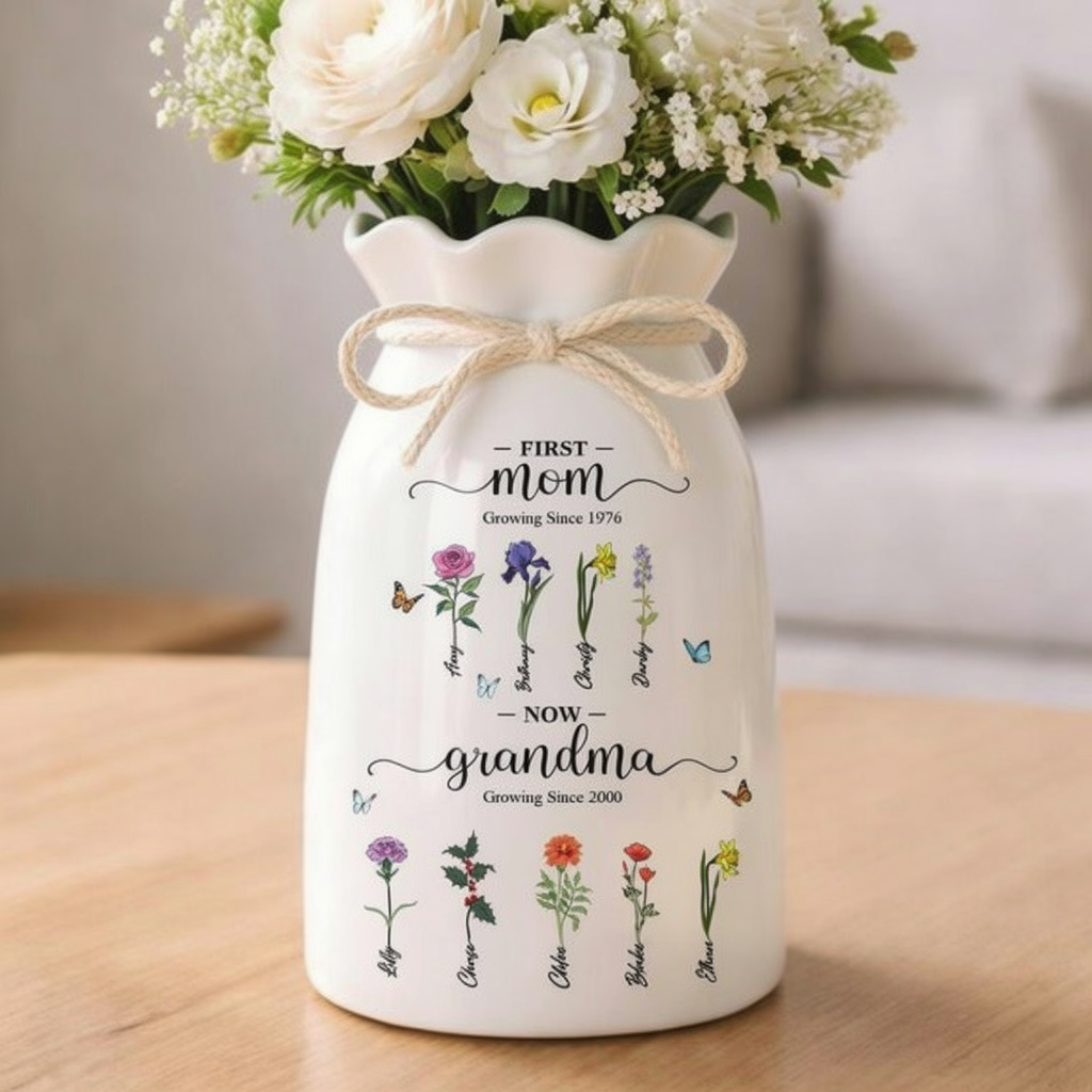 Personalized First Mom Now Grandma Flower Vase, Grandmas Garden Vases