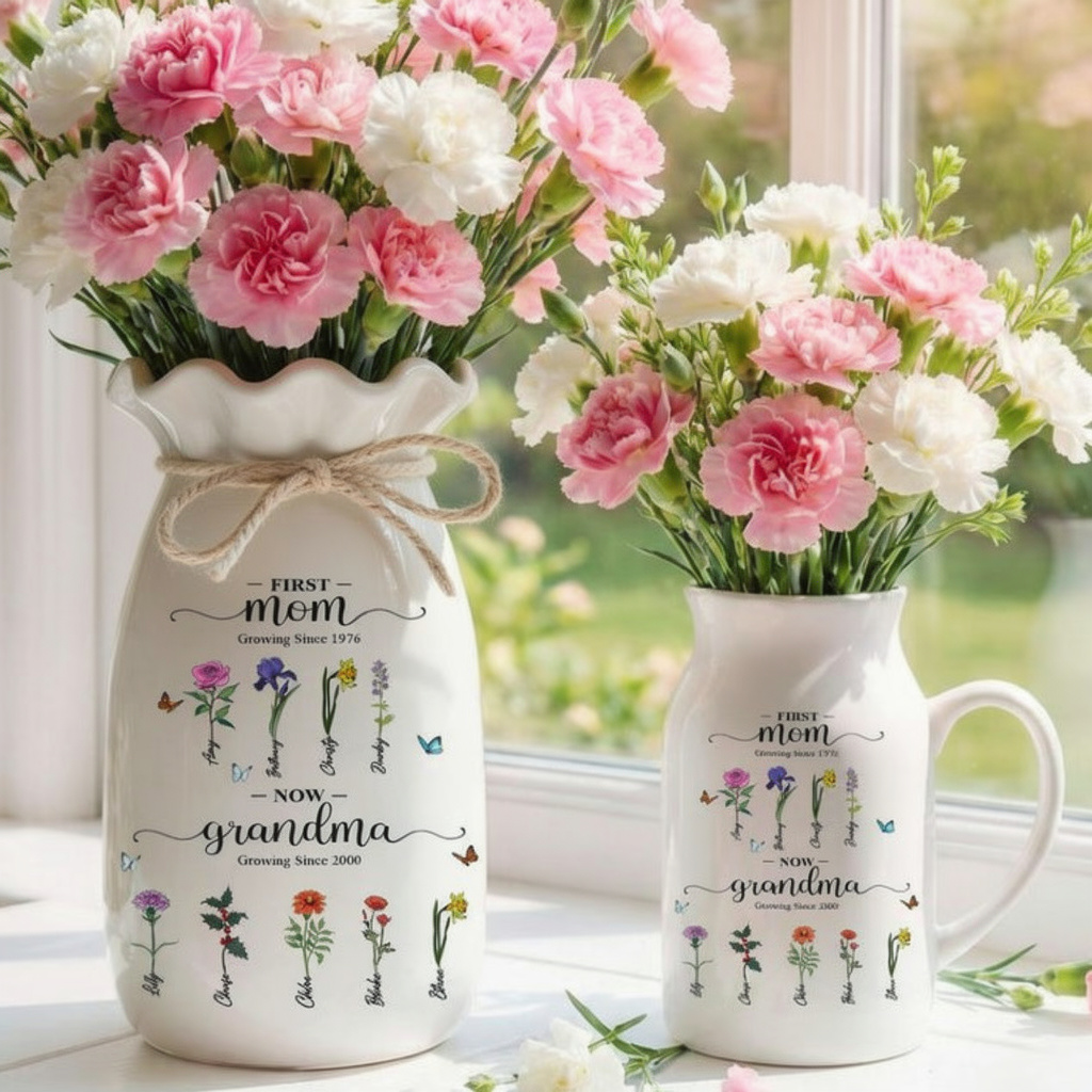 Personalized First Mom Now Grandma Flower Vase, Grandmas Garden Vases