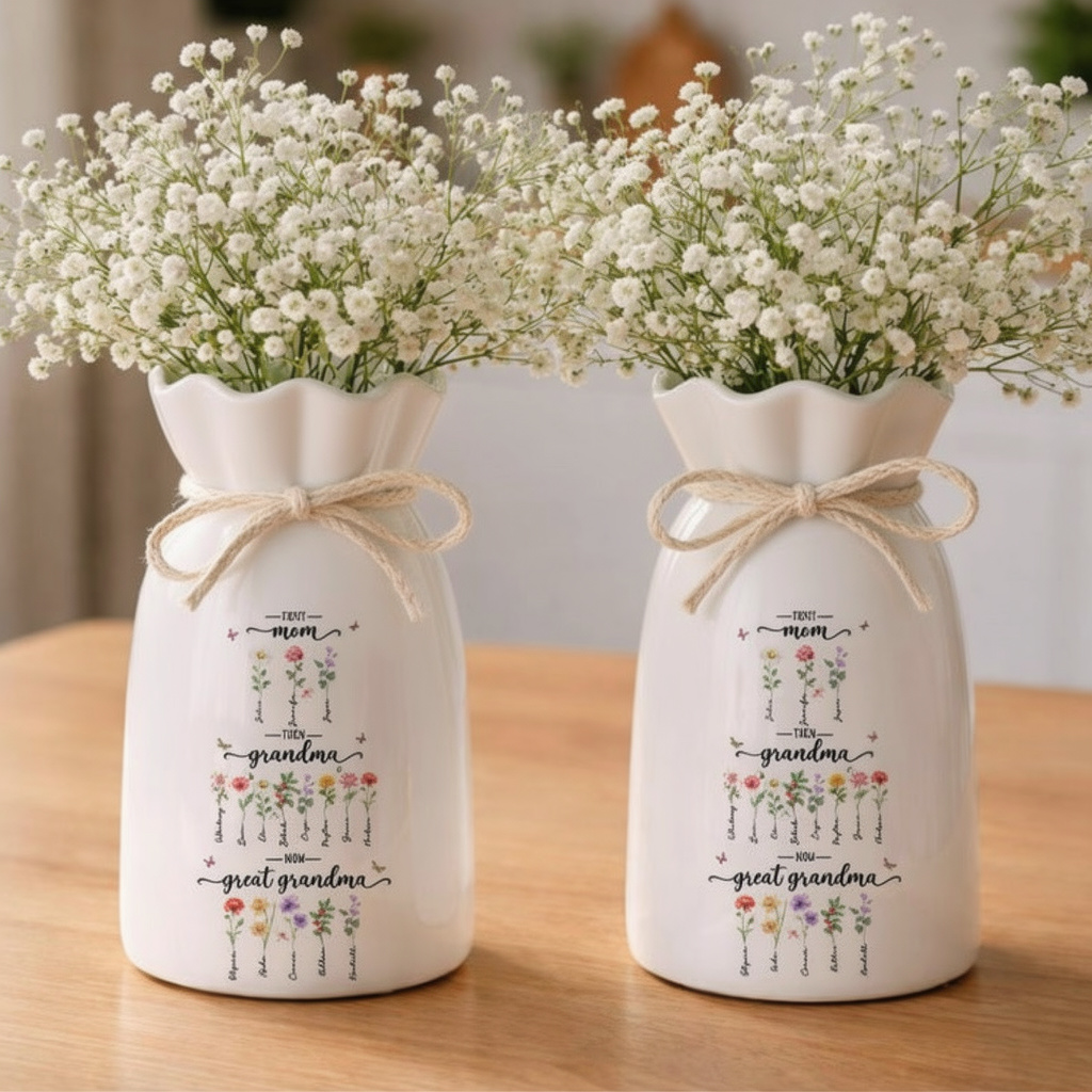 Personalized Birth Month Flower Vase First Mom Then Grandma Now Great Grandma