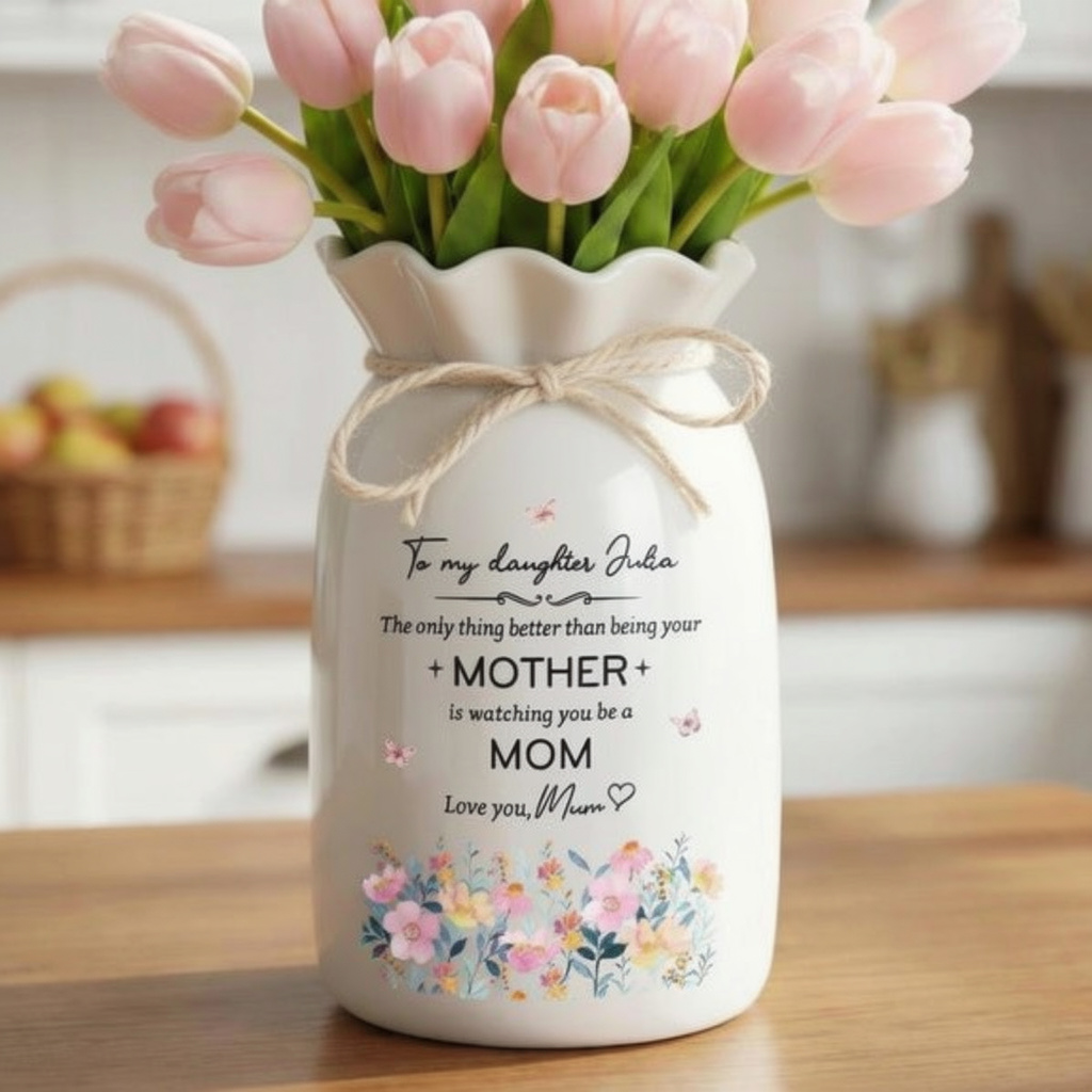 Custom To My Daughter Flower Vase, Wildflower Mother Daughter Ceramic Vase