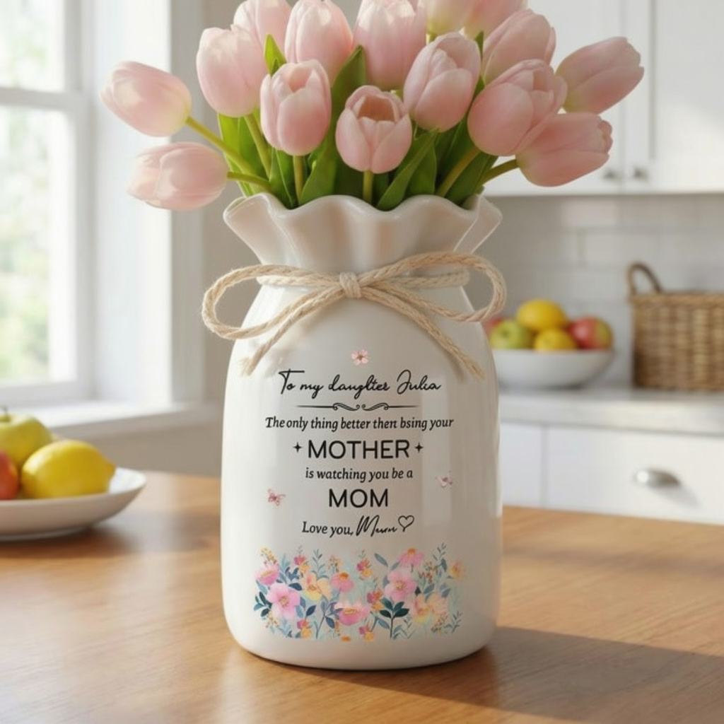 Custom To My Daughter Flower Vase, Wildflower Mother Daughter Ceramic Vase