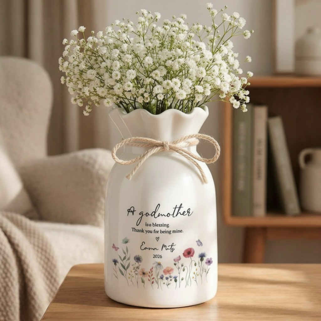 Personalized Godmother Vase, Custom Name Ceramic Flower Vase