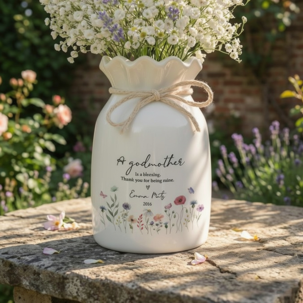 Personalized Godmother Vase, Custom Name Ceramic Flower Vase