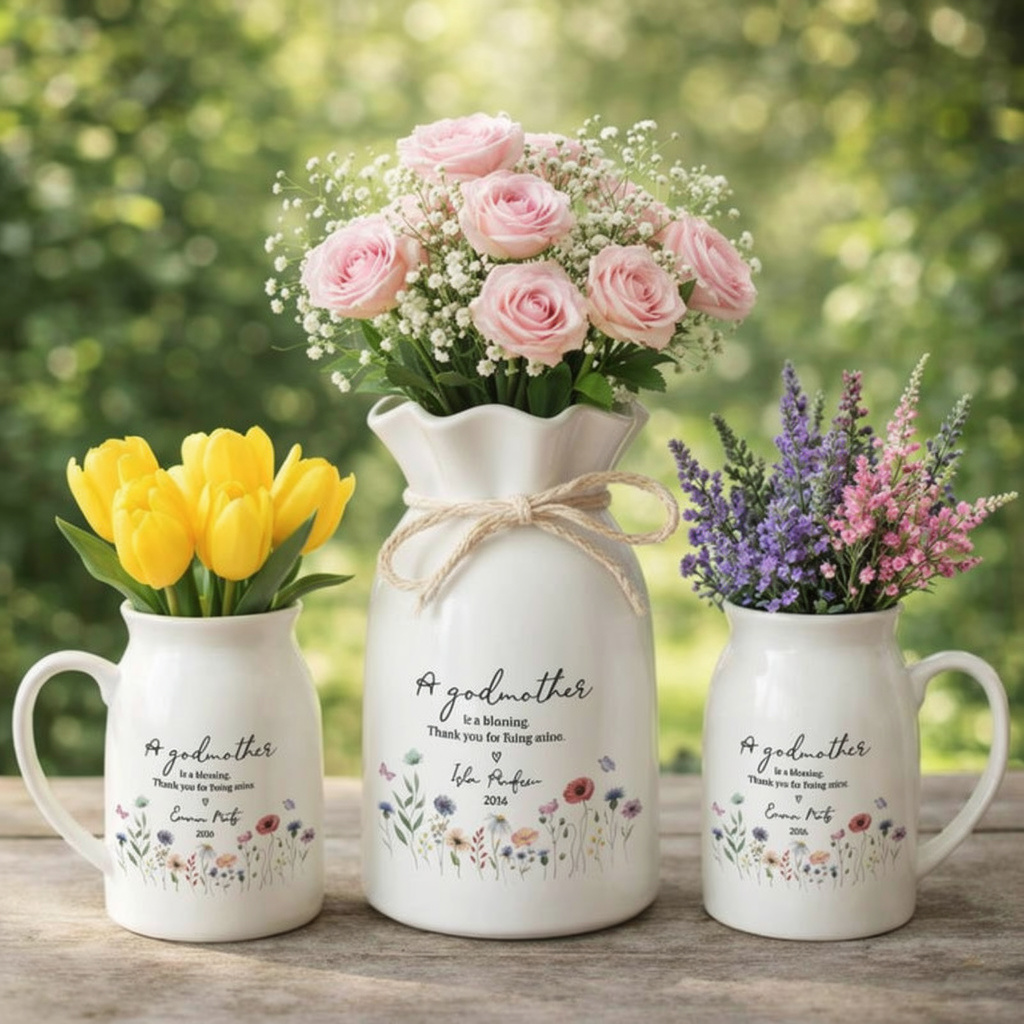 Personalized Godmother Vase, Custom Name Ceramic Flower Vase