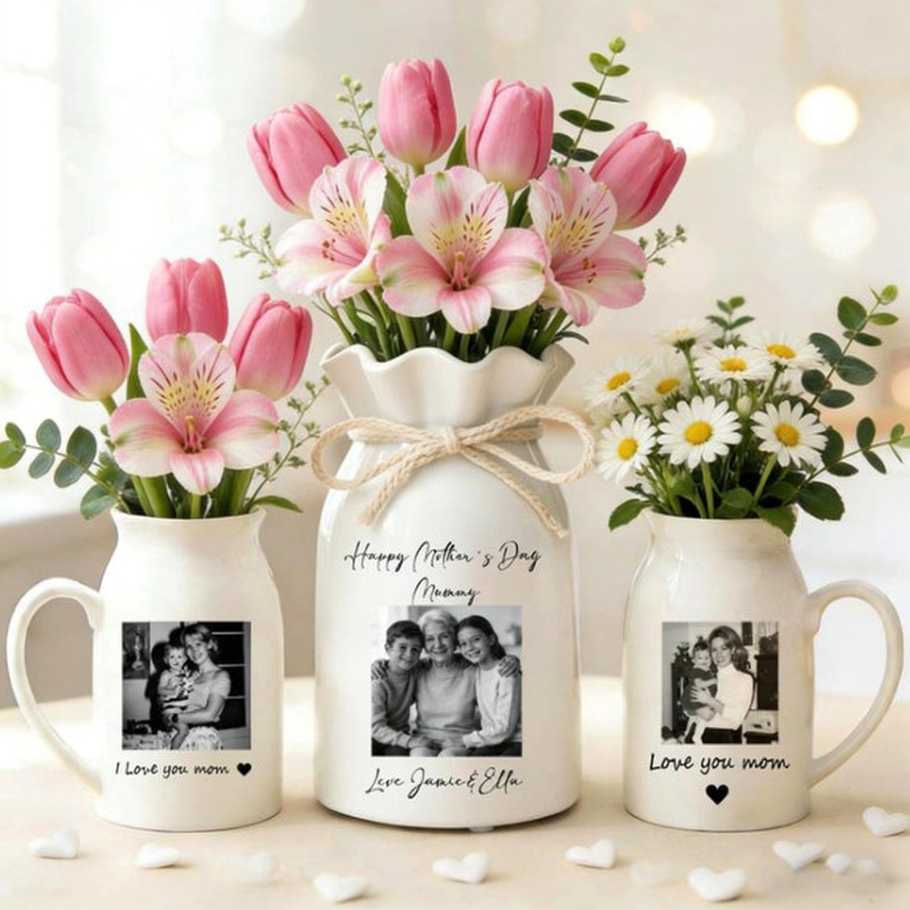 Personalized Photo Ceramic Vase, Custom Mother's Day Gift