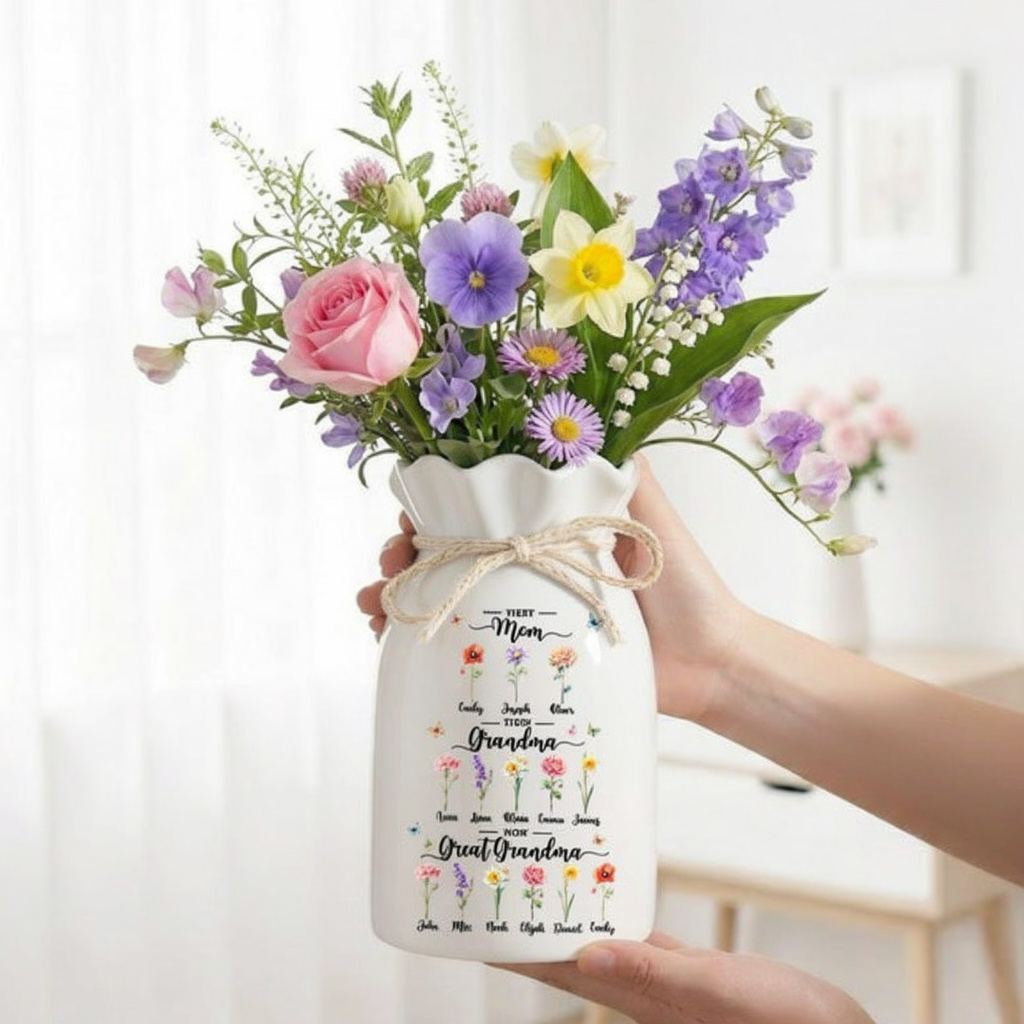 Personalized Great Grandma Flower Vase, Custom Birth Month Flower Vase